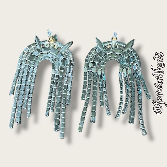 Silver-Tone Rhinestone Dangle Earrings – Glamorous and Sparkling - Picture 7 of 9